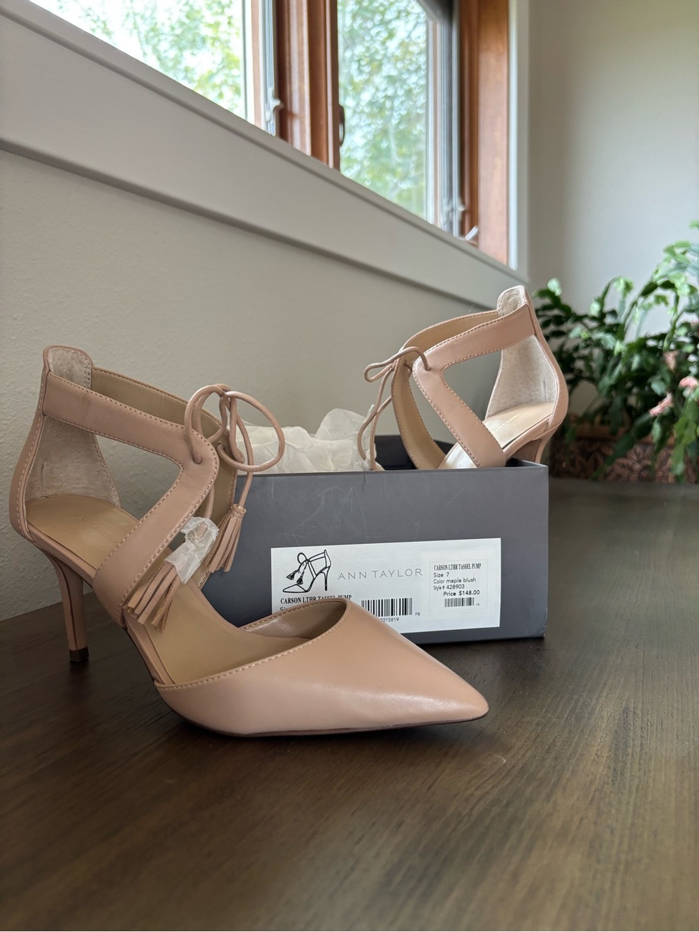 Ann Taylor maple/camel Pointed-Toe Lace-Up Heels